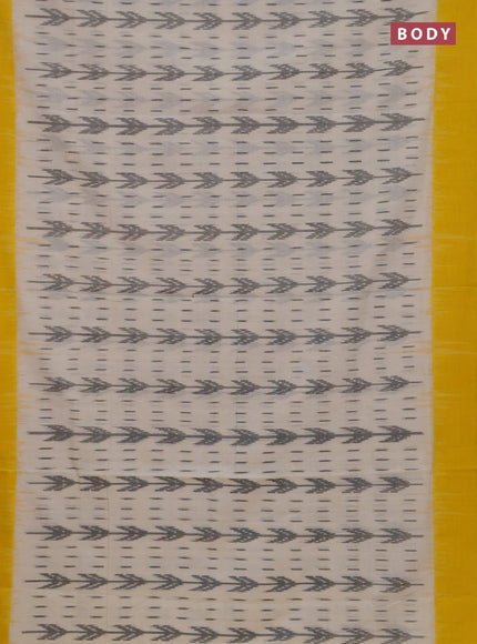 Ikat cotton saree off white and yellow with allover ikat weaves and simple border
