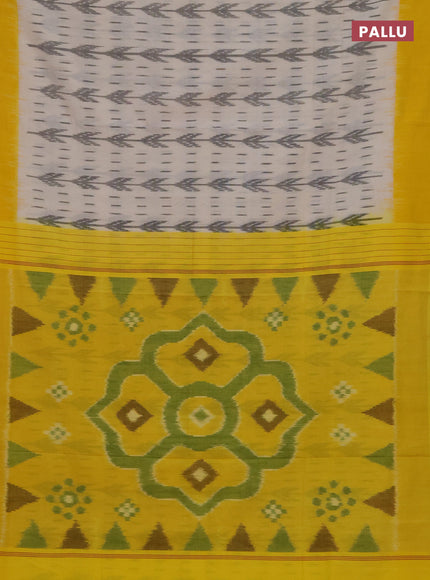 Ikat cotton saree off white and yellow with allover ikat weaves and simple border