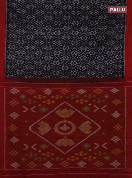 Ikat cotton saree black and red with allover ikat weaves and simple border