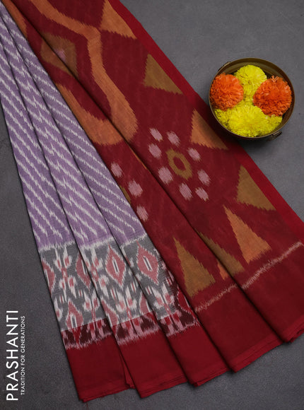 Ikat cotton saree violet and red with allover ikat weaves and simple border