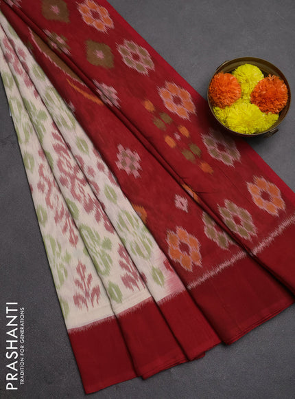 Ikat cotton saree cream and red with allover ikat weaves and simple border