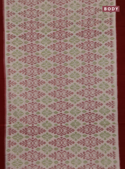 Ikat cotton saree cream and red with allover ikat weaves and simple border