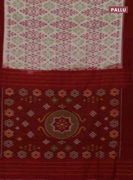 Ikat cotton saree cream and red with allover ikat weaves and simple border