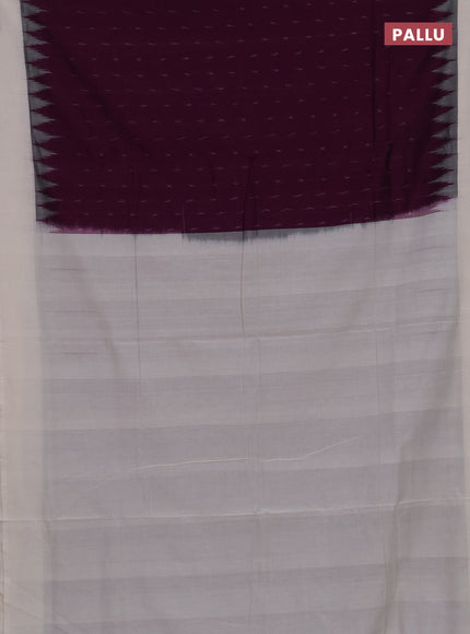Ikat cotton saree purple and off white with allover ikat woven butta weaves and simple border