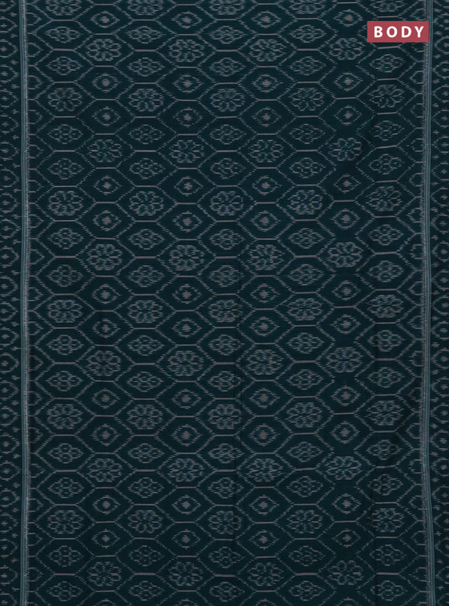 Ikat cotton saree peacock green with allover ikat woven butta weaves and ikat woven border