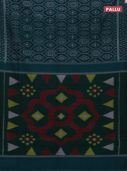 Ikat cotton saree peacock green with allover ikat woven butta weaves and ikat woven border