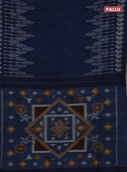 Ikat cotton saree peacock blue with allover ikat woven buttas and long ikat woven border