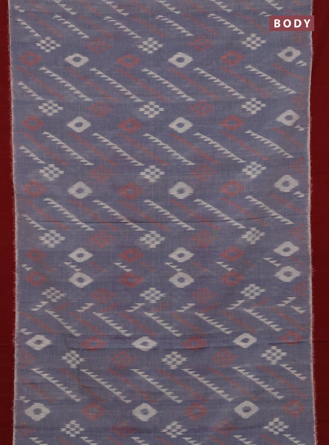 Ikat cotton saree grey and red with allover ikat woven butta weaves and simple border