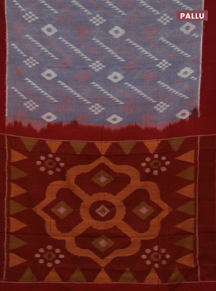 Ikat cotton saree grey and red with allover ikat woven butta weaves and simple border