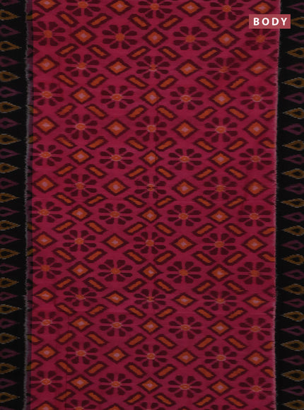 Ikat cotton saree pink and black with allover ikat weaves and ikat woven border