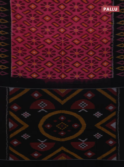 Ikat cotton saree pink and black with allover ikat weaves and ikat woven border
