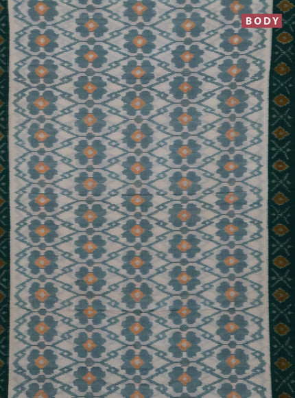 Ikat cotton saree off white and green with allover ikat weaves and ikat woven border