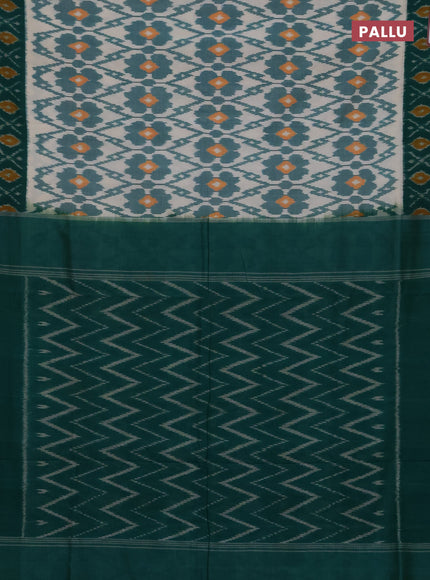 Ikat cotton saree off white and green with allover ikat weaves and ikat woven border