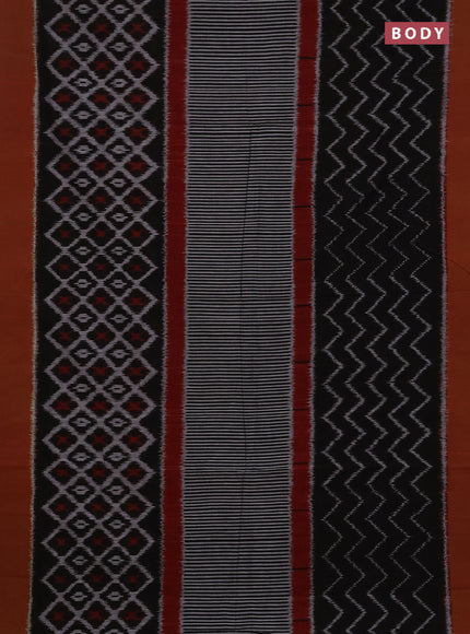 Ikat cotton saree black and dual shade of greenish red with allover stripe pattern and long ikat woven border