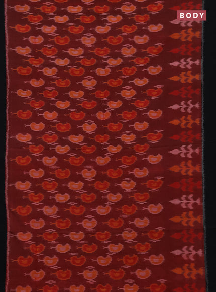 Ikat cotton saree deep maroon and black with allover ikat woven buttas and simple border