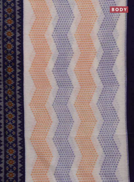 Ikat cotton saree off white and blue with allover ikat zigzag weaves and long ikat woven border