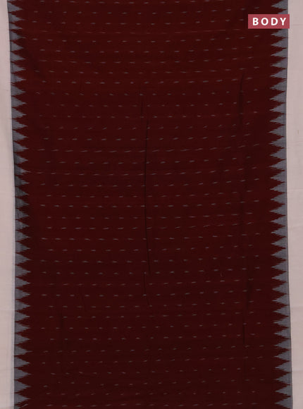 Ikat cotton saree deep maroon and off white with allover ikat woven butta weaves and simple border
