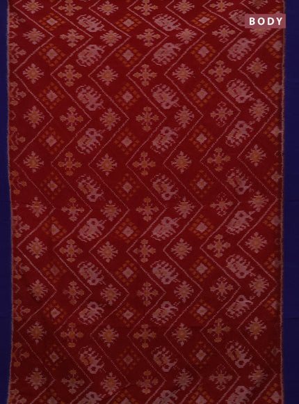 Ikat cotton saree maroon and blue with allover ikat weaves and simple border