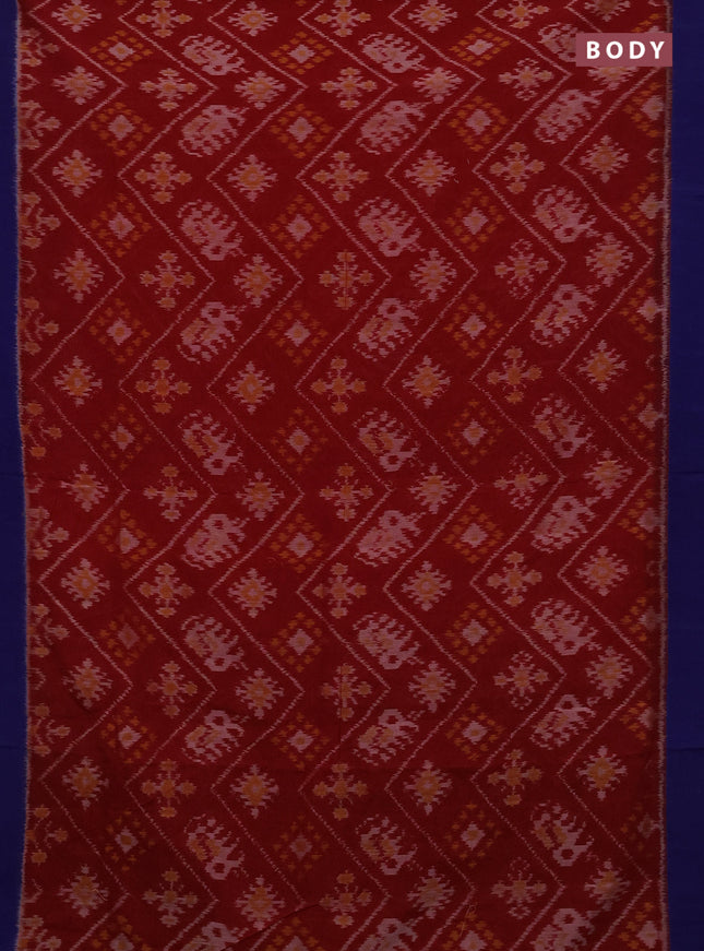 Ikat cotton saree maroon and blue with allover ikat weaves and simple border
