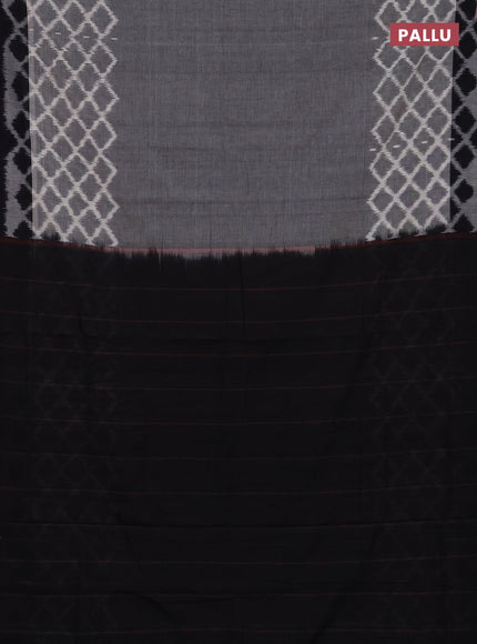 Ikat cotton saree grey and black with plain body and long ikat woven border