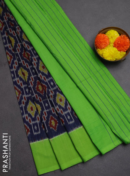 Ikat cotton saree blue and light green with allover ikat weaves and simple border