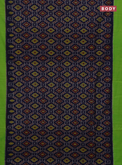 Ikat cotton saree blue and light green with allover ikat weaves and simple border