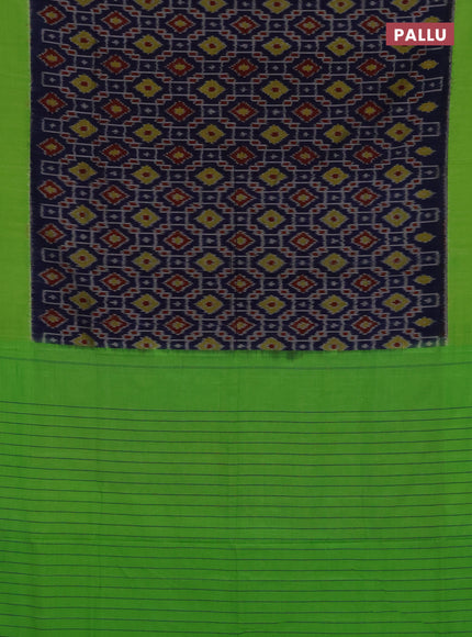 Ikat cotton saree blue and light green with allover ikat weaves and simple border