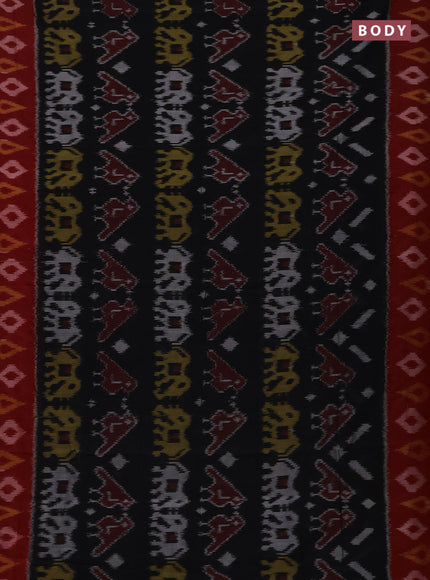Ikat cotton saree coffee brown and red with allover ikat weaves and ikat woven butta border