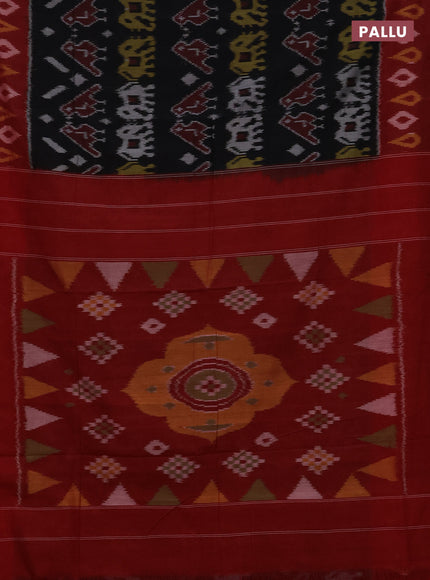 Ikat cotton saree coffee brown and red with allover ikat weaves and ikat woven butta border