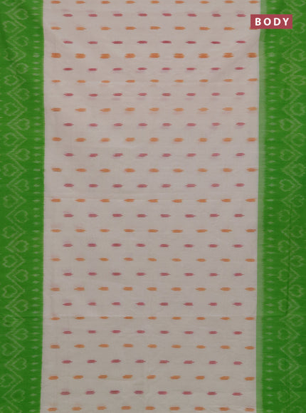 Ikat cotton saree off white and light green with allover ikat woven butta weaves and long ikat woven border