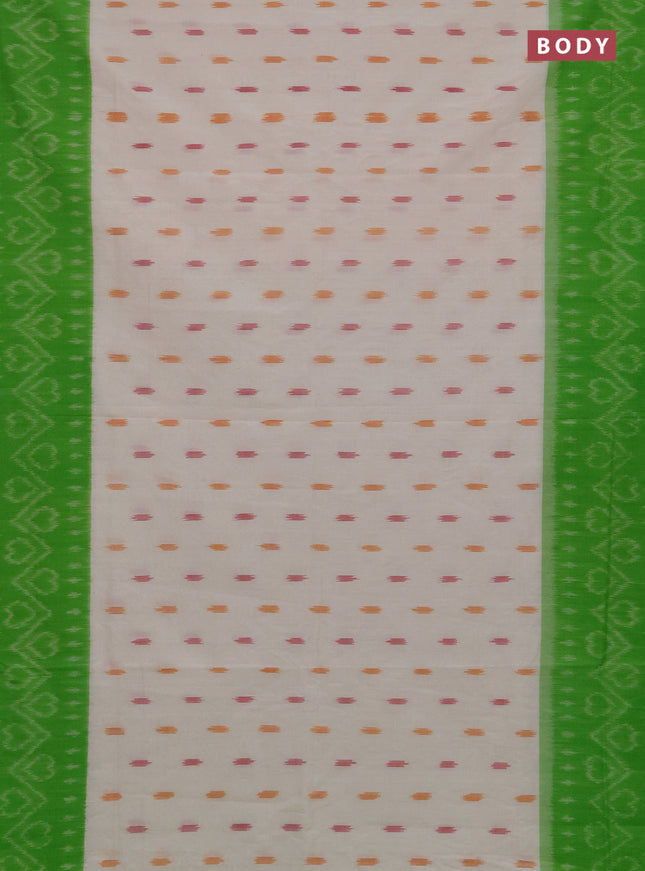 Ikat cotton saree off white and light green with allover ikat woven butta weaves and long ikat woven border