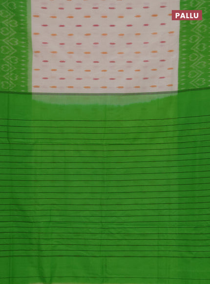 Ikat cotton saree off white and light green with allover ikat woven butta weaves and long ikat woven border