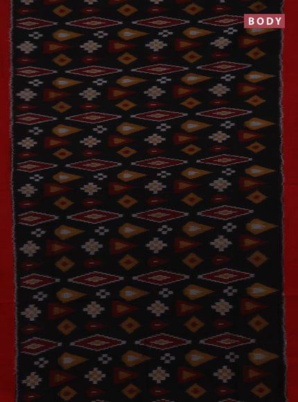 Ikat cotton saree deep coffee brown and red with allover ikat weaves and simple border