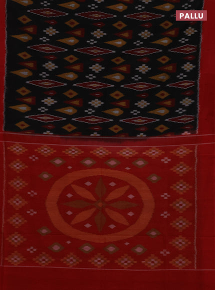 Ikat cotton saree deep coffee brown and red with allover ikat weaves and simple border