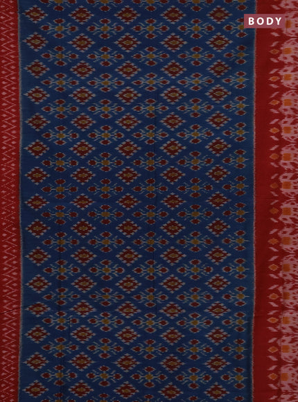 Ikat cotton saree peacock blue and red with allover ikat weaves and long ikat woven border