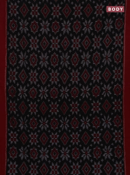 Ikat cotton saree black and red with allover ikar weaves and simple border