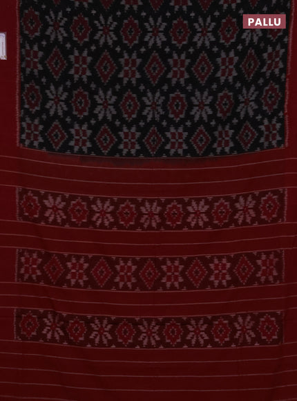 Ikat cotton saree black and red with allover ikar weaves and simple border