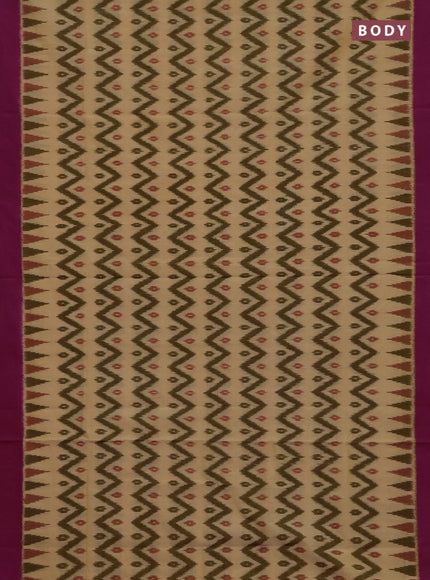 Ikat cotton saree peach shade and pink with allover ikat zigzag weaves and simple border