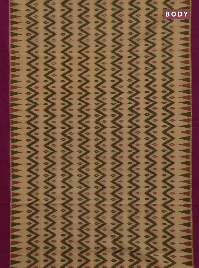 Ikat cotton saree peach shade and pink with allover ikat zigzag weaves and simple border