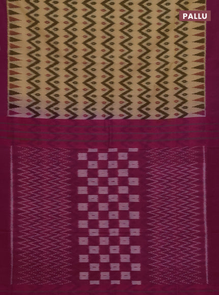 Ikat cotton saree peach shade and pink with allover ikat zigzag weaves and simple border