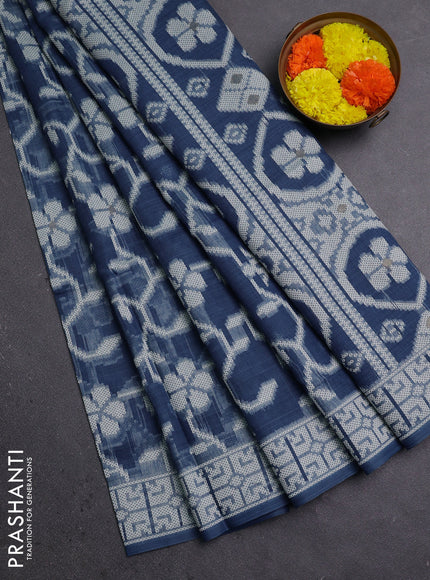 Jamdhani cotton saree indigo blue with allover thread weaves and thread woven pallu