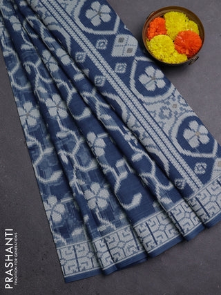 Jamdhani cotton saree indigo blue with allover thread weaves and thread woven pallu
