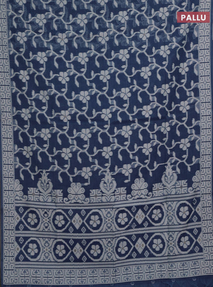 Jamdhani cotton saree indigo blue with allover thread weaves and thread woven pallu