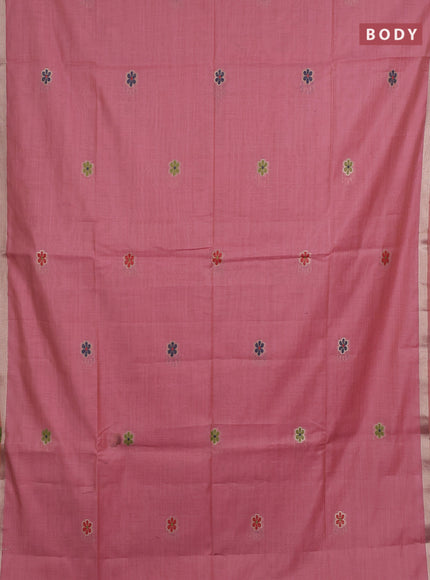 Jamdhani cotton saree light pink with thread & zari woven floral buttas and jamdhani pallu