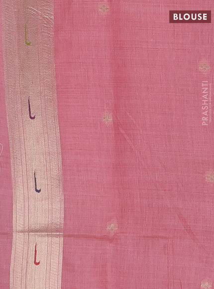 Jamdhani cotton saree light pink with thread & zari woven floral buttas and jamdhani pallu