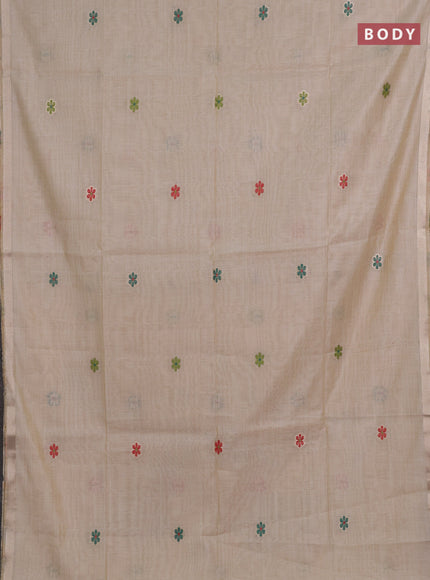 Jamdhani cotton saree beige with thread & zari woven floral buttas and jamdhani pallu