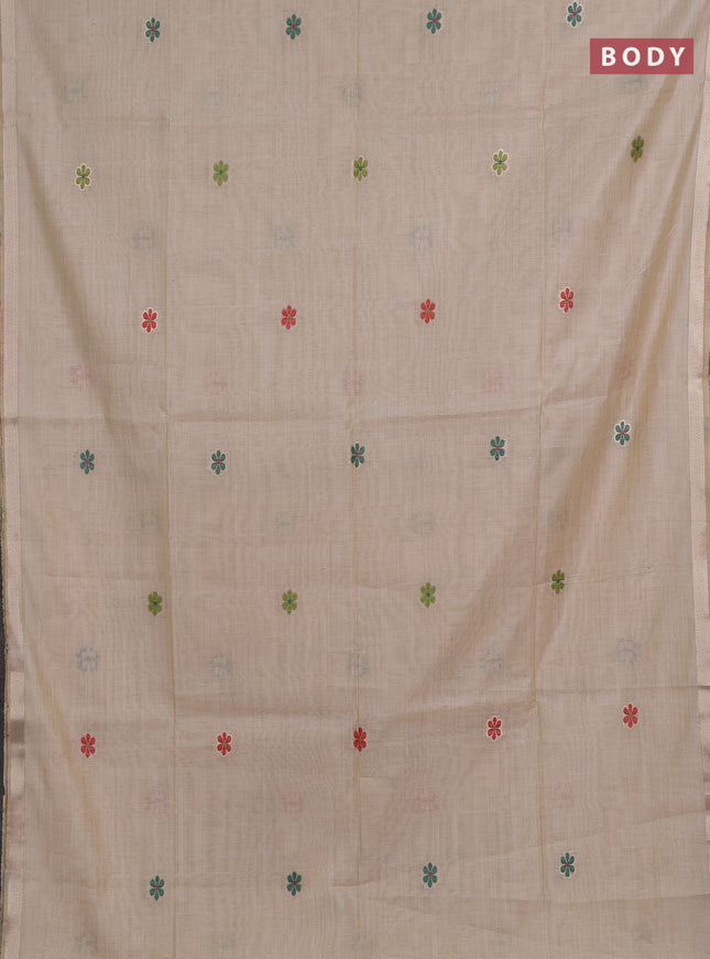 Jamdhani cotton saree beige with thread & zari woven floral buttas and jamdhani pallu