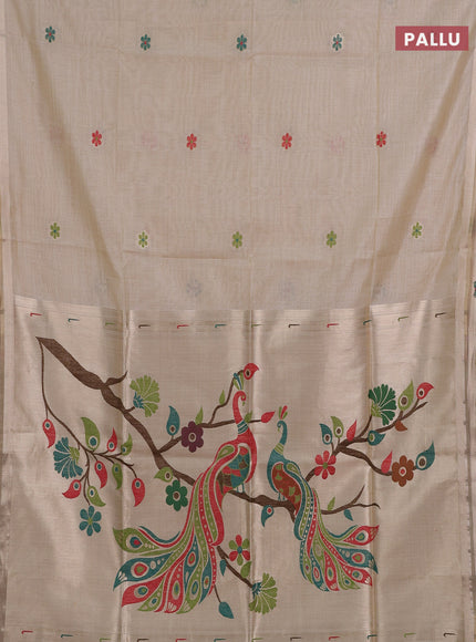 Jamdhani cotton saree beige with thread & zari woven floral buttas and jamdhani pallu