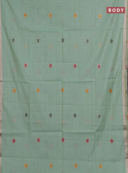 Jamdhani cotton saree teal green with thread & zari woven floral buttas and jamdhani pallu