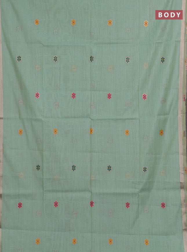 Jamdhani cotton saree teal green with thread & zari woven floral buttas and jamdhani pallu